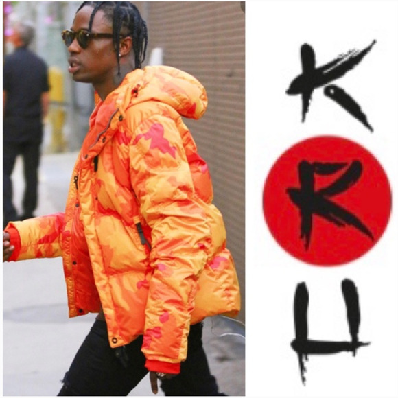 Kru St. Moritz Yellow Pink Orange Camo Front Button Zip Long Sleeve Hood Jacket - Picture 1 of 16